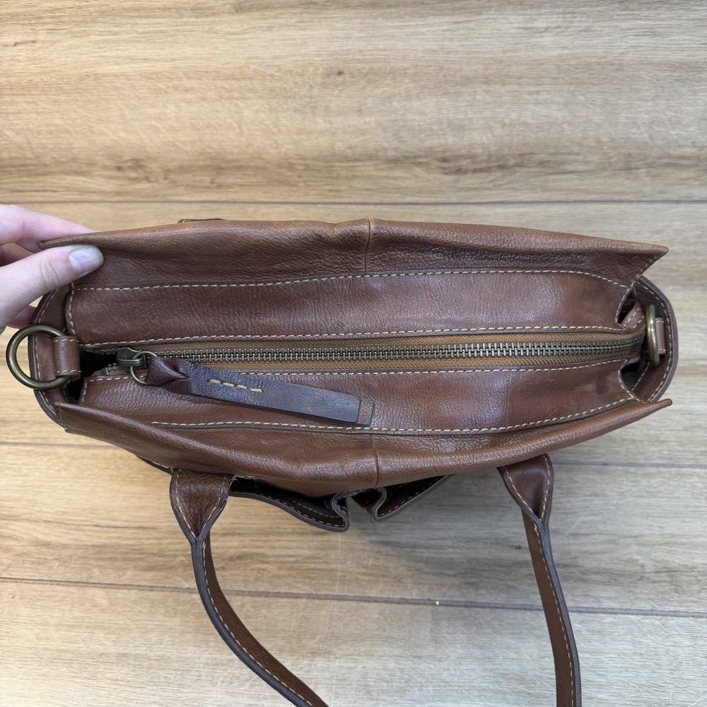 Frye Brown Leather Tote Handbag Western Boho Classic Vintage Distressed Pockets - Picture 7 of 15